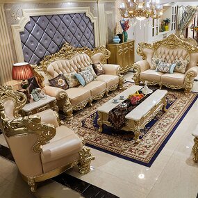 Sectional Sofa Manufacturer - European Style Carved Wood & Leather