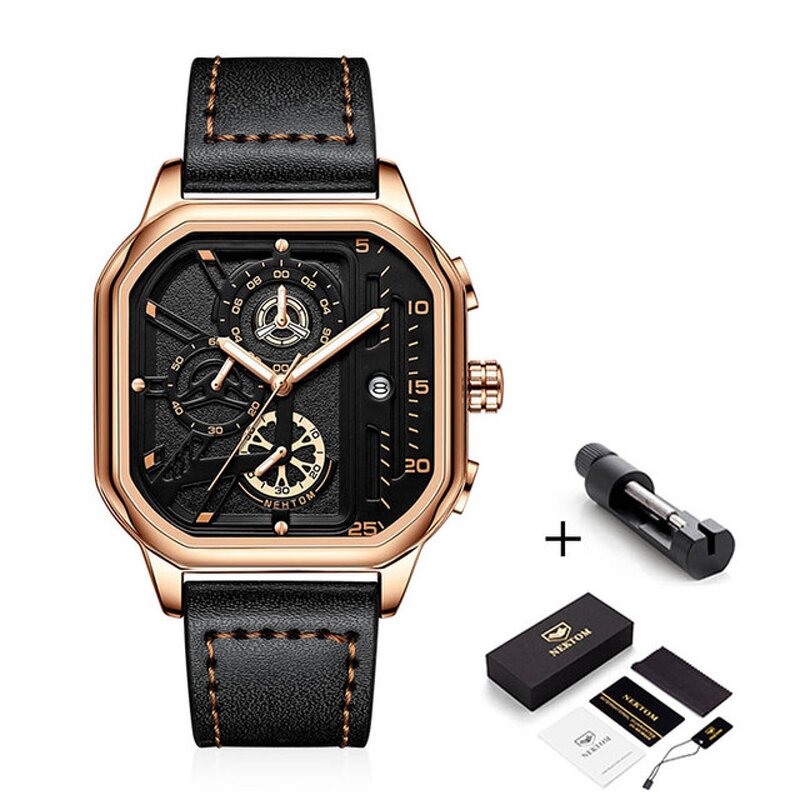 Men's Quartz Watch Manufacturer - 2024 New Design Popular with Genuine Band Chronograph Sport Square Waterproof Luxury