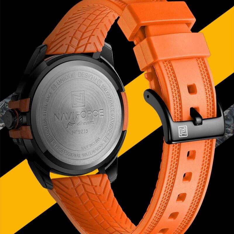 Men's Sport Watch Manufacturer - NAVIFORCE 9215 Orange Quartz Silicone Waterproof Calendar Week Display