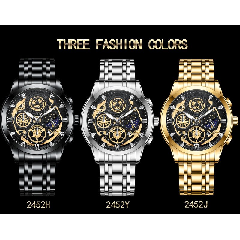 Men's Luxury Watch Manufacturer - VAVA VOOM 2452 Brand Fashion Stainless Steel Hollow Dial Calendar Quartz Business