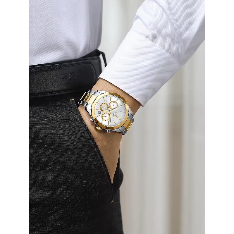 Men's Chronograph Watch Manufacturer - REWARD 81549 Luxury Stainless Steel Rose Quartz Luminous & Waterproof