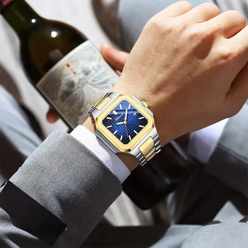 Men's Square Watch Manufacturer - CHENXI 8266 Quartz Fashion Simple Date Stainless Steel Waterproof Business