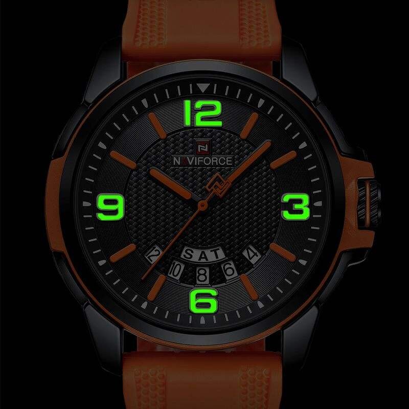 Men's Sport Watch Manufacturer - NAVIFORCE 9215 Orange Quartz Silicone Waterproof Calendar Week Display