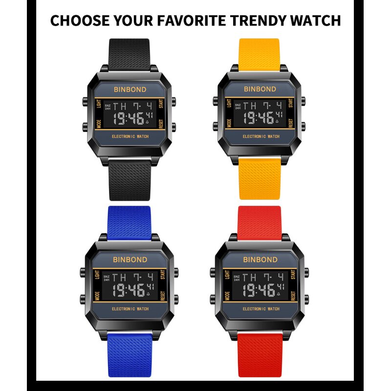 Men's Electronic Watch Manufacturer - BINBOND Business Sports Multifunctional Waterproof Silicone Strap Male Student Fashion