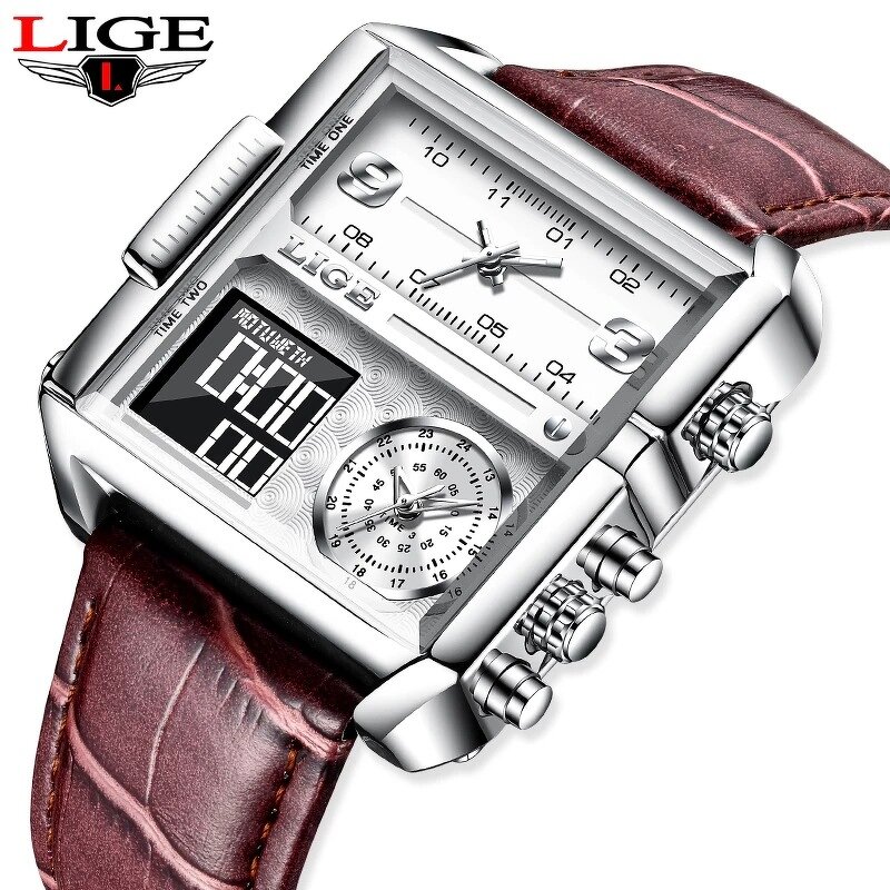 Men's Digital Watch Manufacturer - LIGE 8925 Top Brand Luxury Square Sports Quartz Waterproof Stopwatch