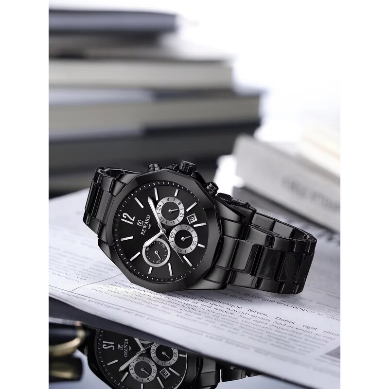 Men's Chronograph Watch Manufacturer - REWARD 81549 Luxury Stainless Steel Rose Quartz Luminous & Waterproof