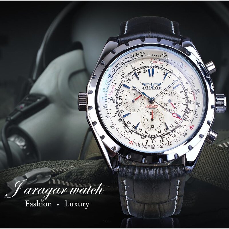 Men's Mechanical Wristwatch Manufacturer - JARAGAR Fully Automatic Multi Functional Business Leather Strap