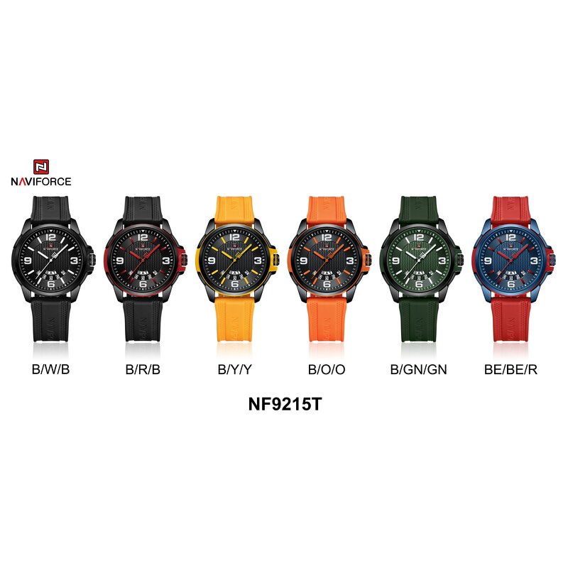 Men's Sport Watch Manufacturer - NAVIFORCE 9215 Orange Quartz Silicone Waterproof Calendar Week Display