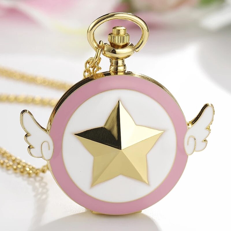 Women's Pendant Watch Manufacturer - Japan Anime Golden Necklace Star Gemstone Pink Chain Magic Clock Girls Gift