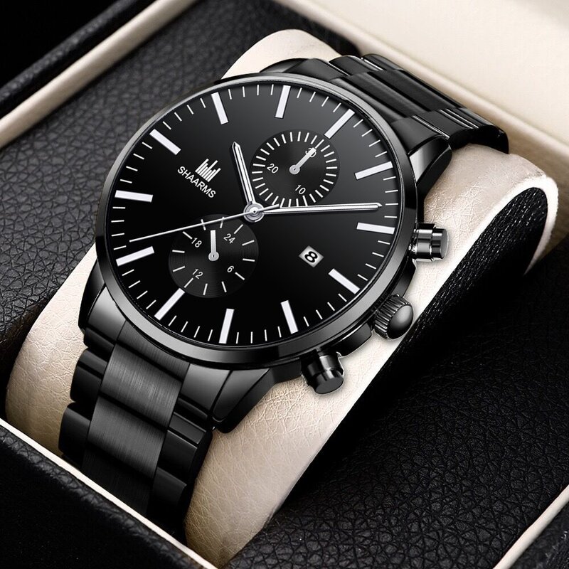 Men's Business Watch Manufacturer - Hot Sale Stainless Steel Black Calendar Date Wristwatch
