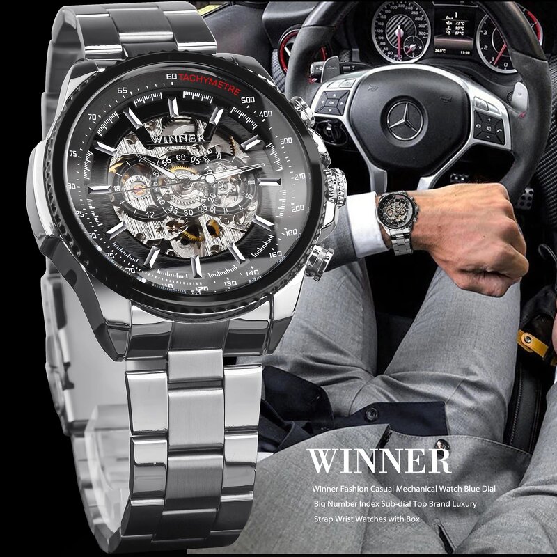Men's Automatic Wristwatch Manufacturer - Winner Waterproof Stainless Steel Sport with Round Pointer Dial