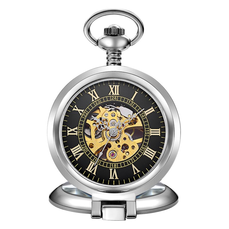 Men's Pocket Watch Manufacturer - ORKINA Stainless Steel Fashion Casual Gold Automatic Mechanical Flip Manual Hollow