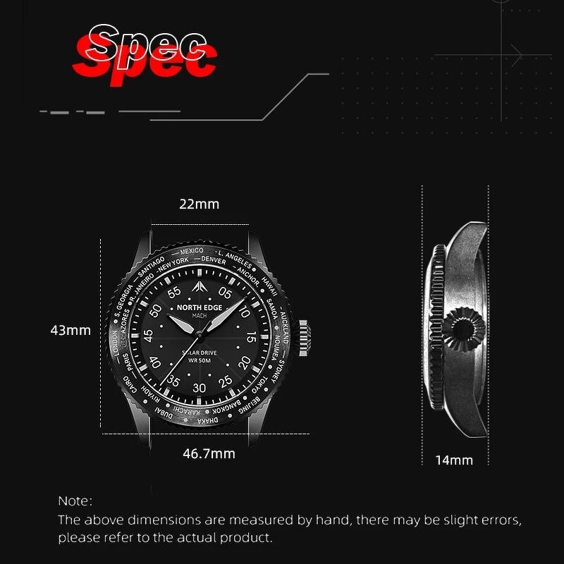 Men's Quartz Watch Manufacturer - NORTH EDGE MACH Solar Power Waterproof 50M Pilot Sports Luminous Environmentally