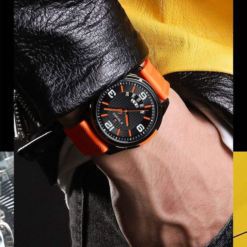 Men's Sport Watch Manufacturer - NAVIFORCE 9215 Orange Quartz Silicone Waterproof Calendar Week Display