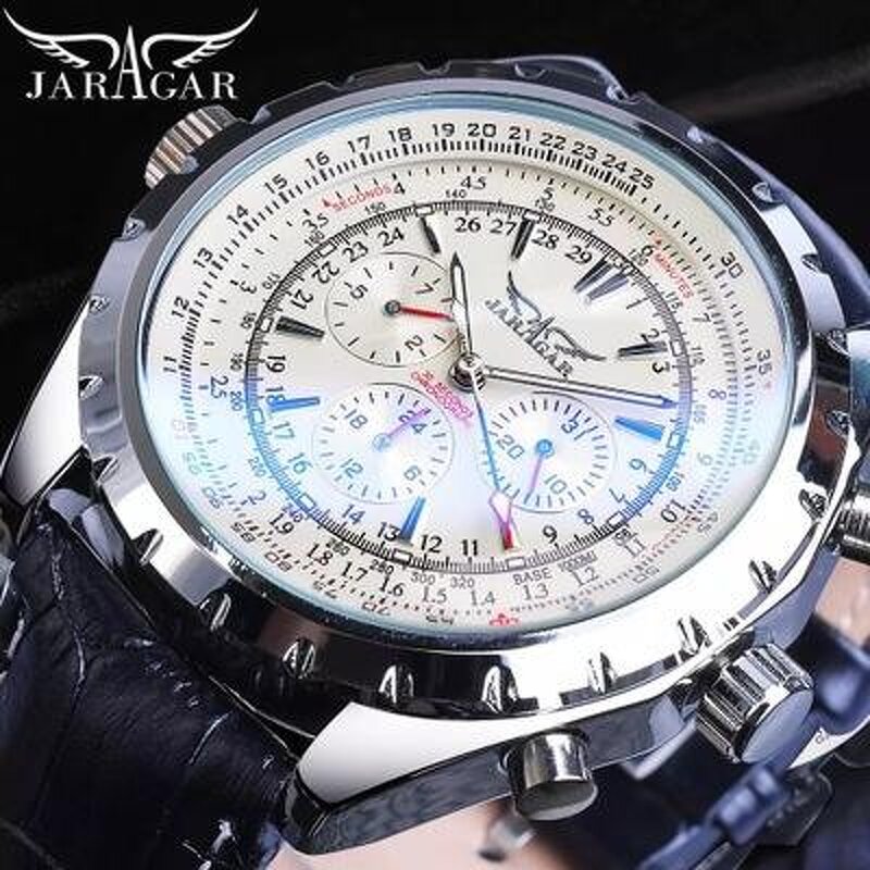 Men's Mechanical Wristwatch Manufacturer - JARAGAR Fully Automatic Multi Functional Business Leather Strap