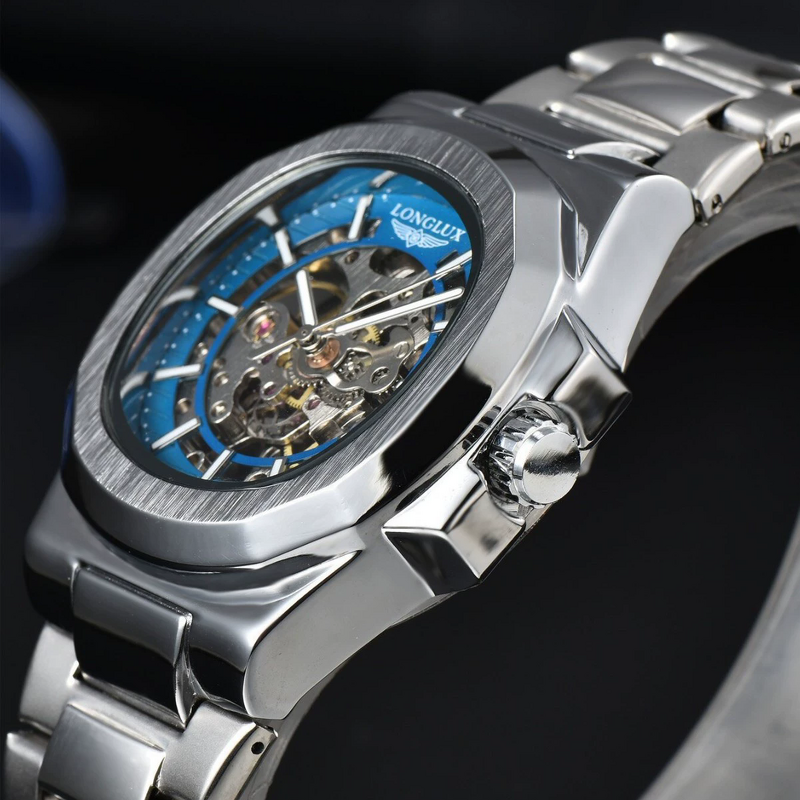 Men's Mechanical Watch Manufacturer - LONGLUX Automatic Luxury Waterproof Skeleton Business Wholesale Stainless Steel