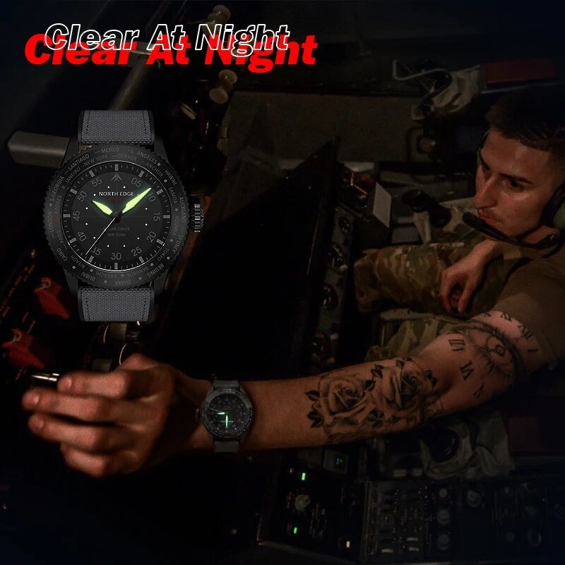 Men's Quartz Watch Manufacturer - NORTH EDGE MACH Solar Power Waterproof 50M Pilot Sports Luminous Environmentally