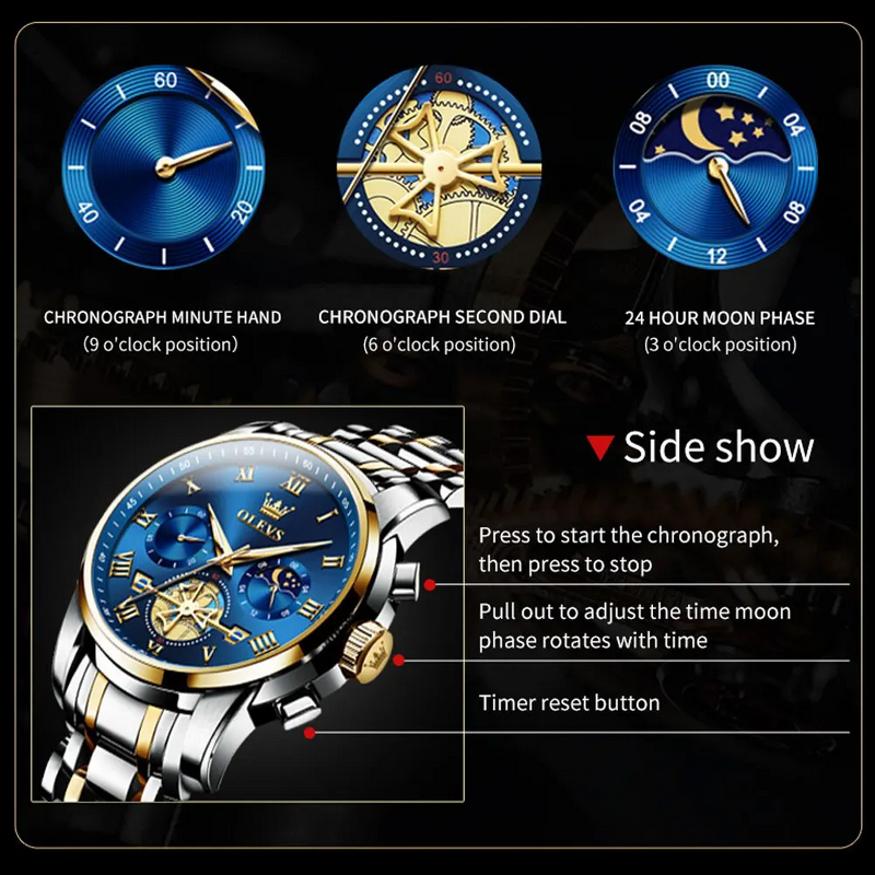 Men's Classic Watch Manufacturer - OLEVS Top Brand Roman Scale Dial Luxury Original Quartz Waterproof Luminous Chronograph