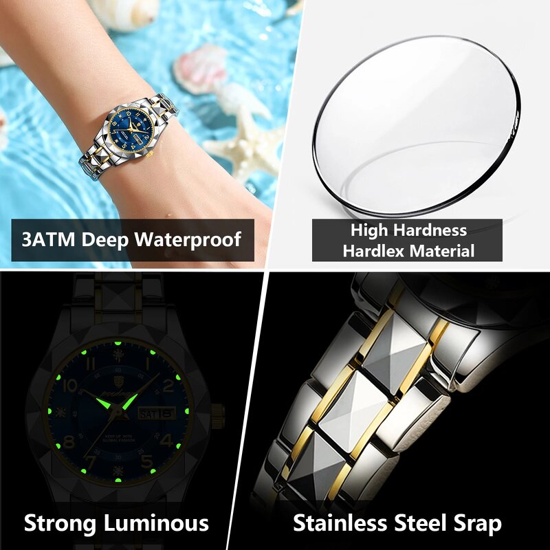 Ladies Dress Watch Manufacturer - POEDAGAR Luminous Waterproof Week Date Stainless Steel Quartz