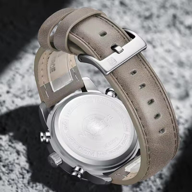 Men's Quartz Watch Manufacturer - NAVIFORCE 9263 Creative Original Sport Waterproof Leather Strap Digital Clock