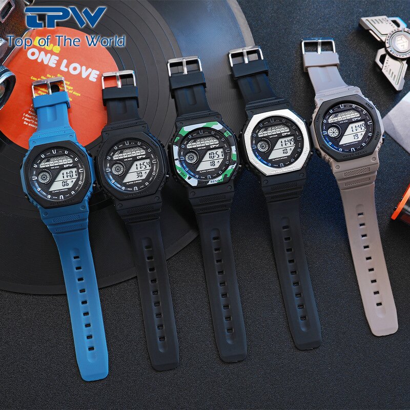 Men's Digital Watch Manufacturer - Fashion Luminous LED with TPU Plastic Band Big Dial Electronic Display Waterproof