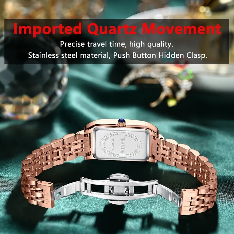 Women's Luxury Watch Manufacturer - POEDAGAR Fashion Diamond Green Square Quartz Stainless Steel Waterproof Ladies Gift