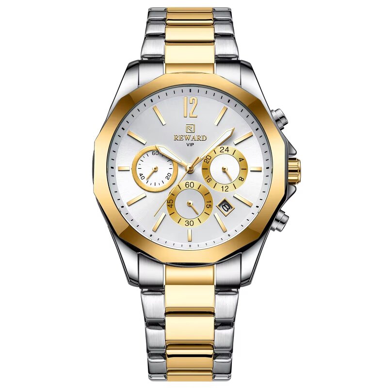 Men's Chronograph Watch Manufacturer - REWARD 81549 Luxury Stainless Steel Rose Quartz Luminous & Waterproof