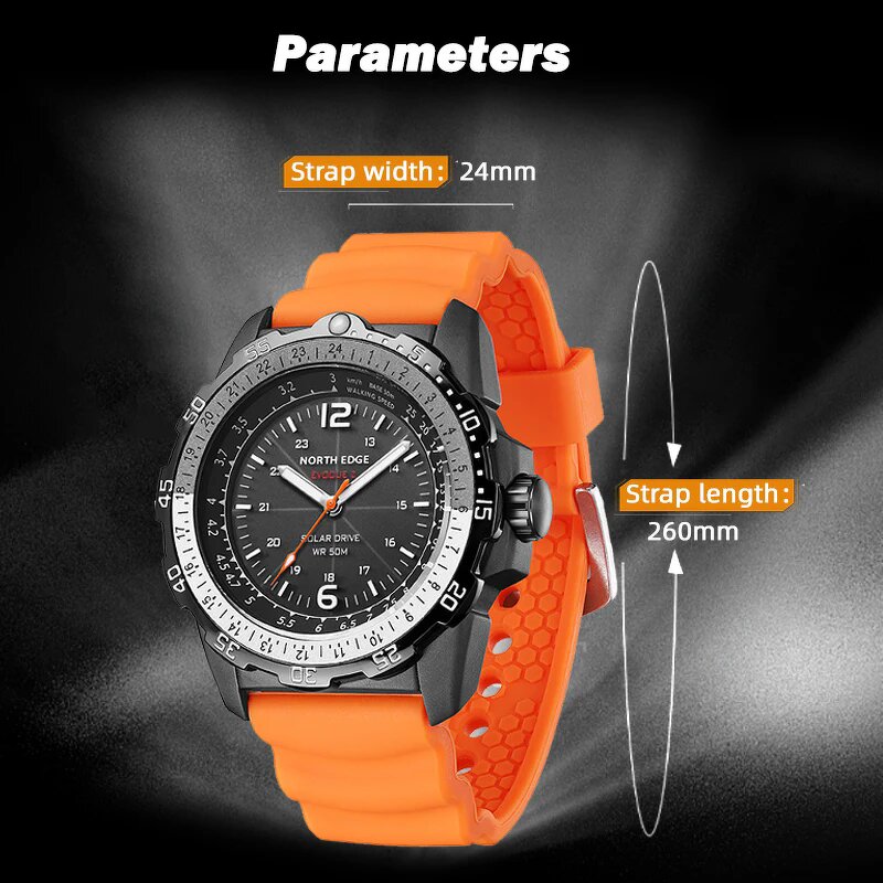 Men's Digital Watch Manufacturer - NORTH EDGE EVOQUE 2 Waterproof 50M Solar Power Luminous Environmentally Clock