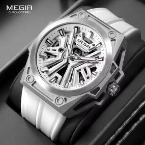 MEGIR 8603 Men's Watch Manufacturer - Mechanical Movement Silicone Strap Waterproof Hollow Luminous