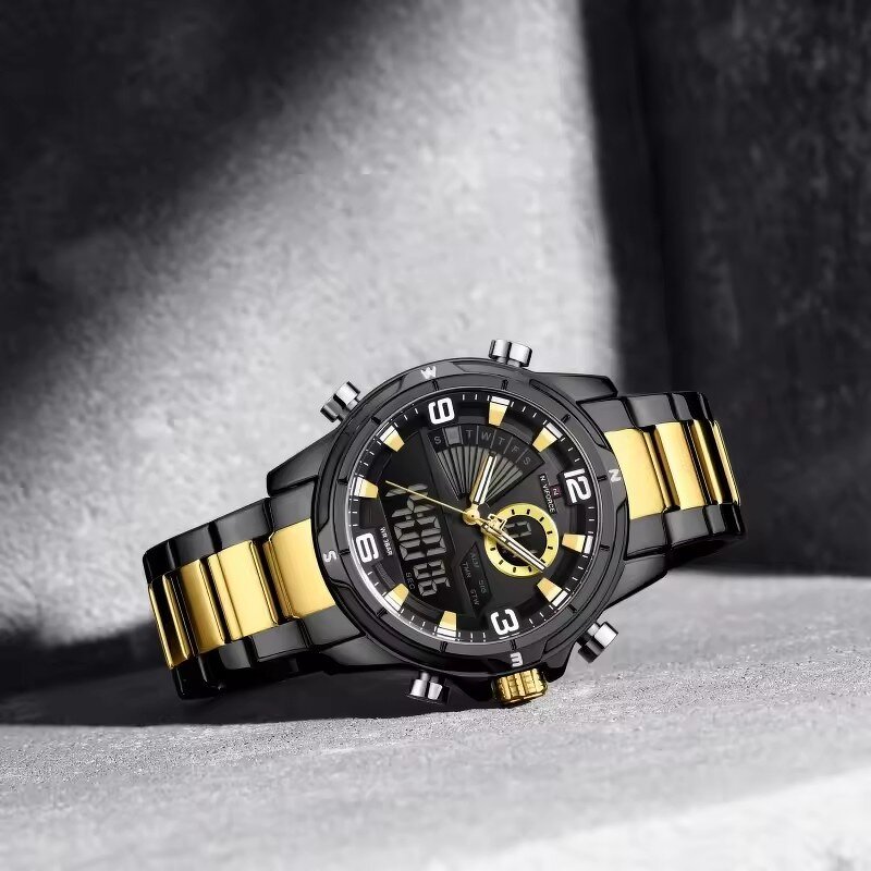 Men's Dual Display Watch Manufacturer - NAVIFORCE 9257 Waterproof Multifunction Dial Steel Strap Sporty Casual