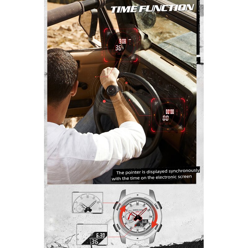 Men's Digital Watch Manufacturer - NORTH EDGE Mars 3 Carbon Fiber Case Waterproof 50M Outdoor Sports World Time LED