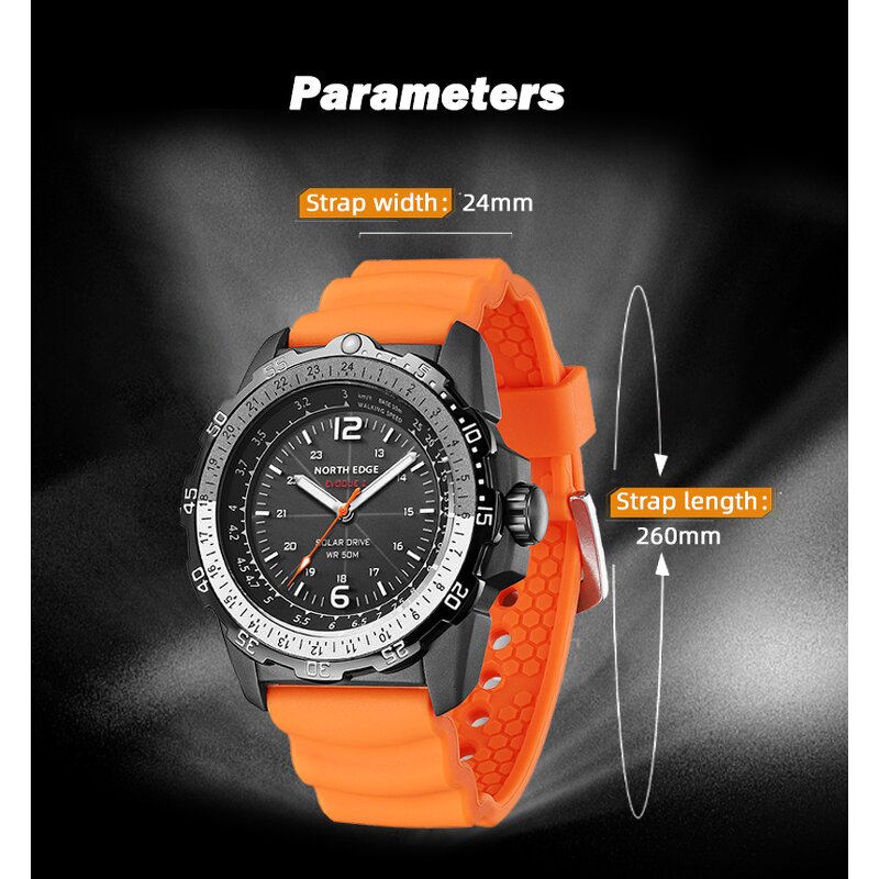 Men's Digital Watch Manufacturer - NORTH EDGE EVOQUE 2 Waterproof 50M Solar Power Luminous Environmentally Clock