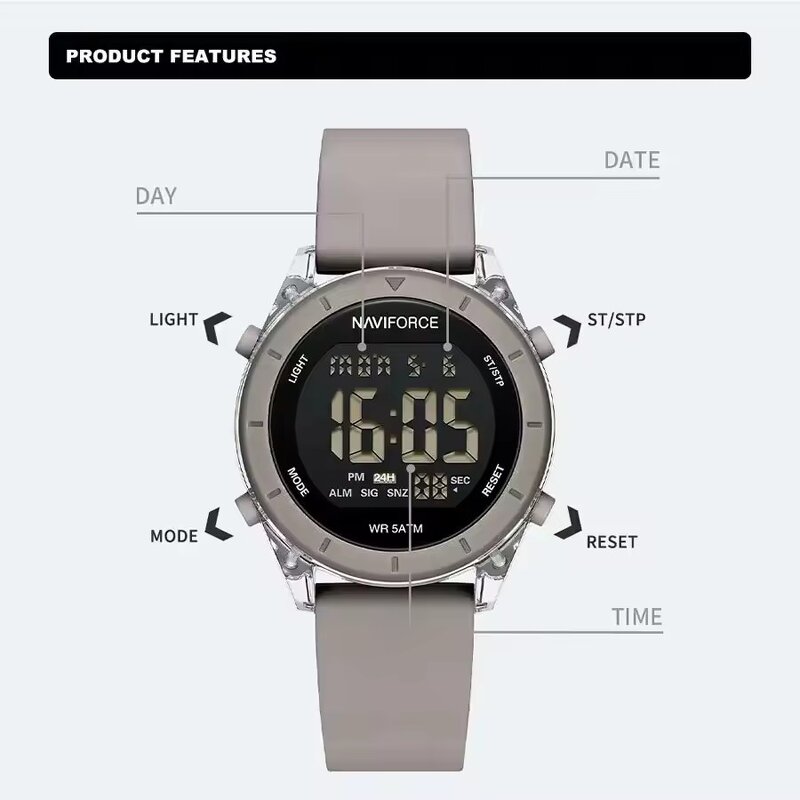 Women's Electronic Watch Manufacturer - NAVIFORCE 7108 Quartz Calendar Luminous Waterproof Silicone Strap Sports Digital