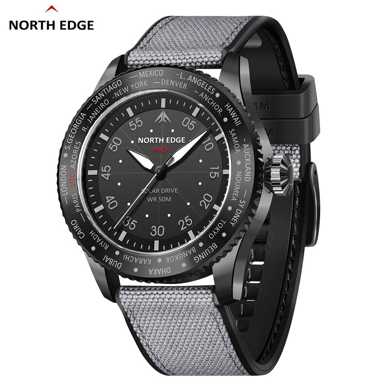 Men's Quartz Watch Manufacturer - NORTH EDGE MACH Solar Power Waterproof 50M Pilot Sports Luminous Environmentally