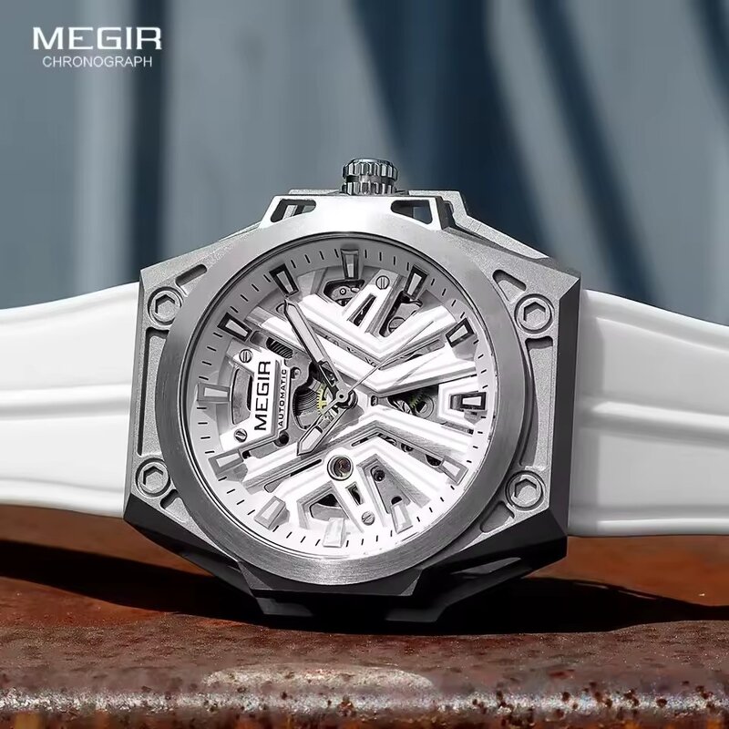 MEGIR 8603 Men's Watch Manufacturer - Mechanical Movement Silicone Strap Waterproof Hollow Luminous