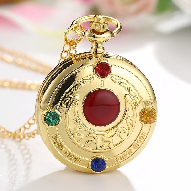 Women's Pendant Watch Manufacturer - Japan Anime Golden Necklace Star Gemstone Pink Chain Magic Clock Girls Gift
