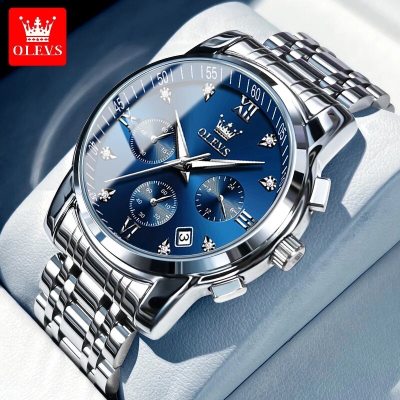 Men's Sports Watch Manufacturer - For OLEVS 2858 Luxury Real Three-Eye Fashion Business Style Quartz Waterproof Stainless Steel
