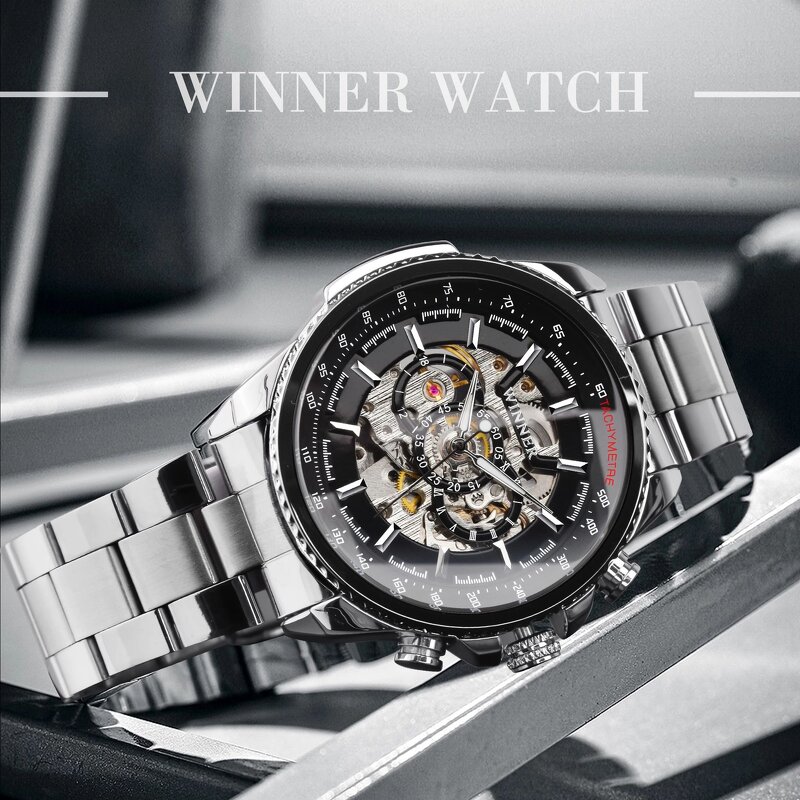 Men's Automatic Wristwatch Manufacturer - Winner Waterproof Stainless Steel Sport with Round Pointer Dial