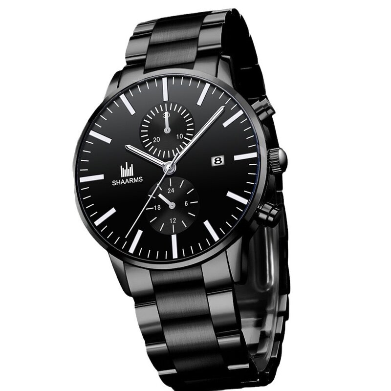 Men's Business Watch Manufacturer - Hot Sale Stainless Steel Black Calendar Date Wristwatch