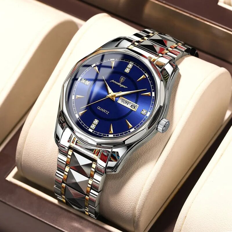 Men's Sport Watch Manufacturer - Poedagar Waterproof Luminous Stainless Steel Top Brand Luxury Business Date Quartz