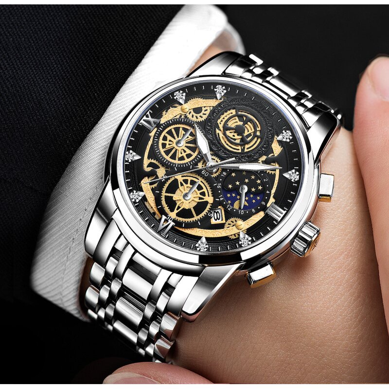 Men's Luxury Watch Manufacturer - VAVA VOOM 2452 Brand Fashion Stainless Steel Hollow Dial Calendar Quartz Business