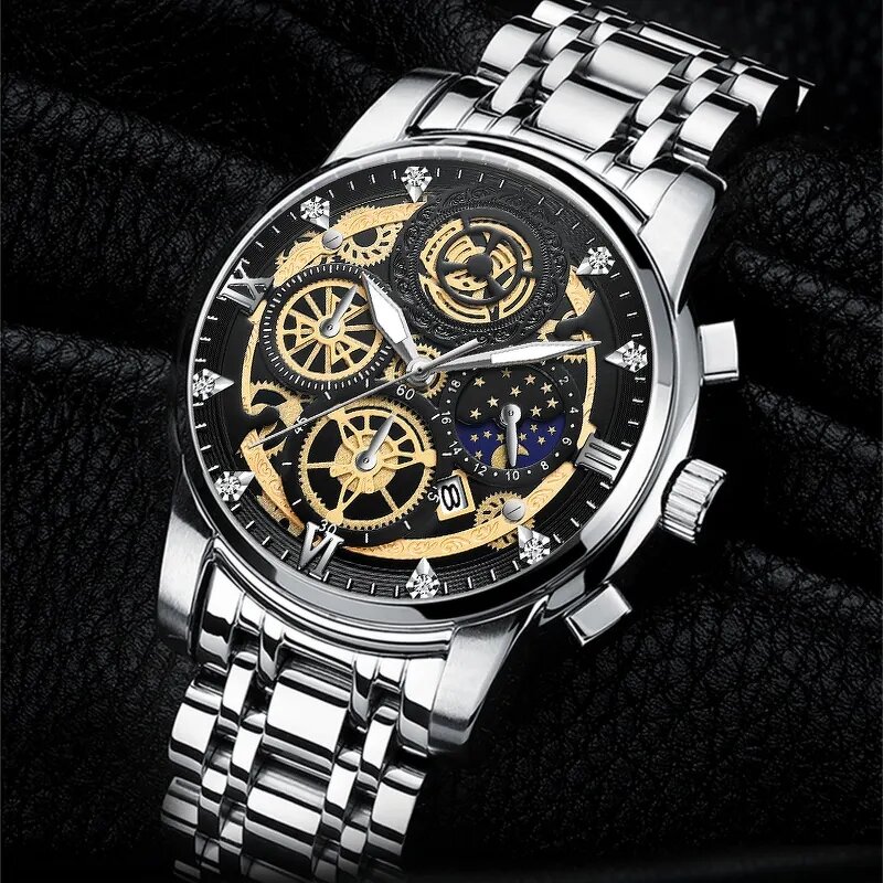 Men's Analog Watch Manufacturer - AVA VOOM 2023 Original New Waterproof Stainless Steel Quartz Fashion Business Sun Moon Star