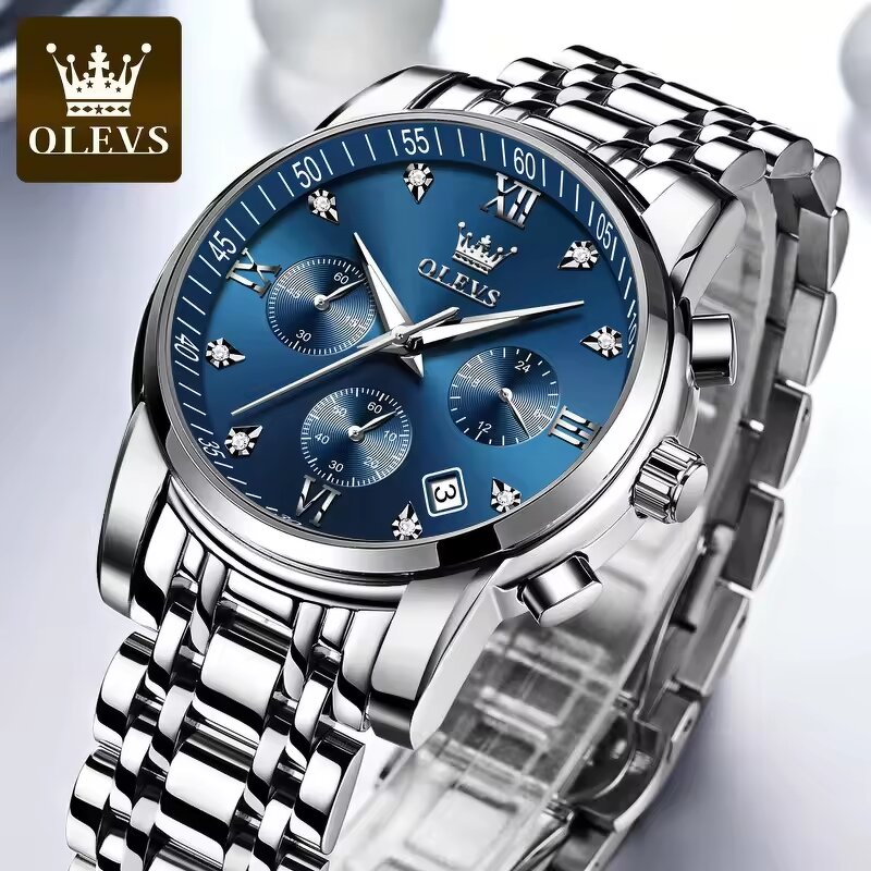Men's Sports Watch Manufacturer - For OLEVS 2858 Luxury Real Three-Eye Fashion Business Style Quartz Waterproof Stainless Steel