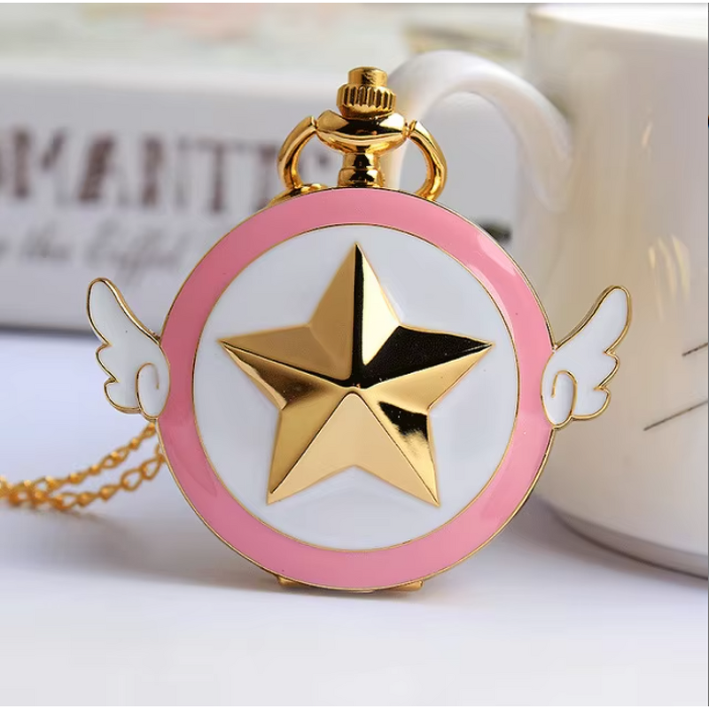 Women's Pendant Watch Manufacturer - Japan Anime Golden Necklace Star Gemstone Pink Chain Magic Clock Girls Gift
