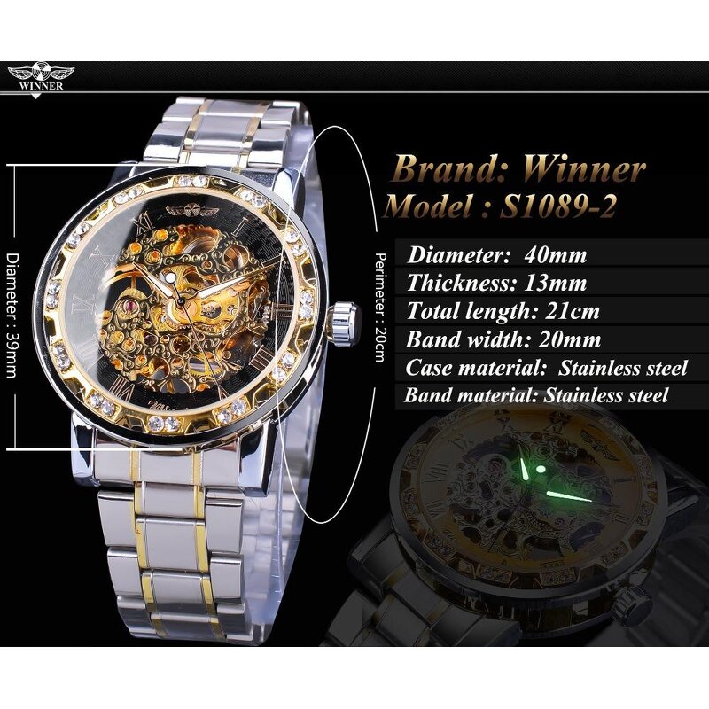 Men's Automatic Watch Manufacturer - Winner 1089 Professional Movement Waterproof Stainless Steel Luxury Mechanical Luminous