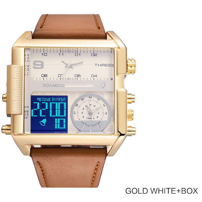 Men's Casual Watch Manufacturer - BOAMIGO Big Dial Quartz Fashion Black Genuine Leather Band Wrist Watch F920A