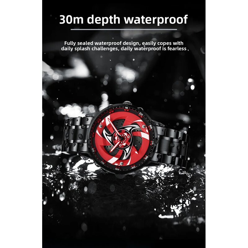 Men's Sports Watch Manufacturer - 2026 New 3D Real Man Waterproof Rotate Quartz Super Car Rim Spinning 360 Wheel