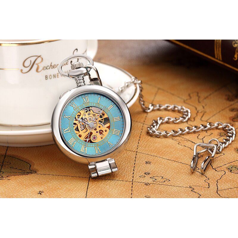 Men's Pocket Watch Manufacturer - ORKINA Stainless Steel Fashion Casual Gold Automatic Mechanical Flip Manual Hollow