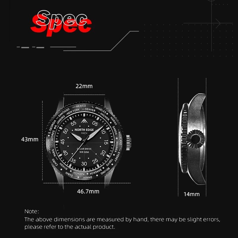 Men's Quartz Watch Manufacturer - NORTH EDGE MACH Solar Power Waterproof 50M Pilot Sports Luminous Environmentally
