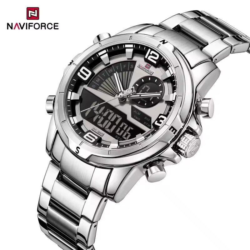 Men's Dual Display Watch Manufacturer - NAVIFORCE 9257 Waterproof Multifunction Dial Steel Strap Sporty Casual